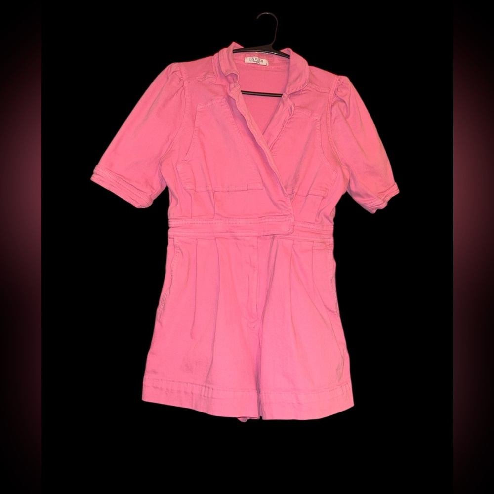 Lavish Pink Retro Style Bodysuit One Piece with V-Neckline Size Medium